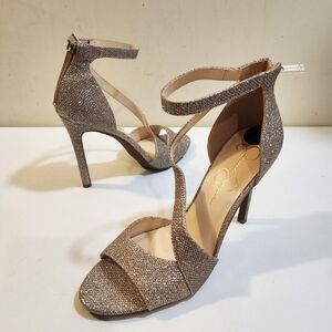 Jessica Simpson Jesimae Glitter Golden High Heels Strappy Shoes size 8.5